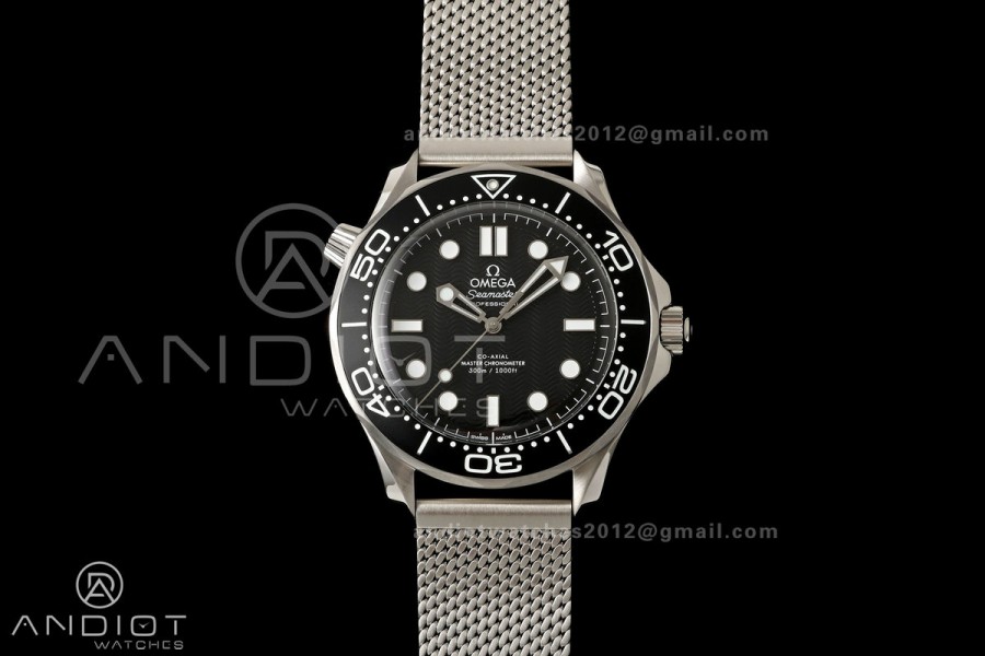 Seamaster Diver 42mm Black Bezel SS VSF 1:1 Best Edition Black Dial On Mesh Bracelet Super Clone 8806