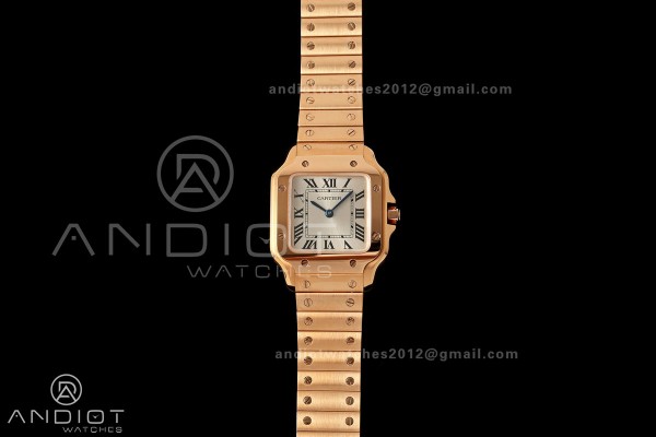 Santos de Cartier 27mm RG AF 1:1 Best Edition Silver Dial On RG SmartLinks Bracelet Ronda Quartz