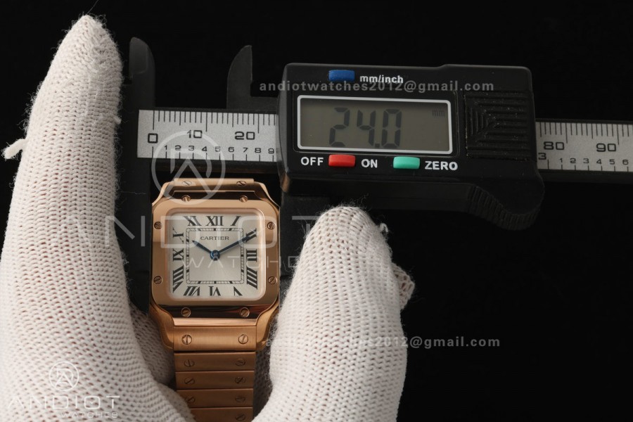 Santos de Cartier 27mm RG AF 1:1 Best Edition Silver Dial On RG SmartLinks Bracelet Ronda Quartz