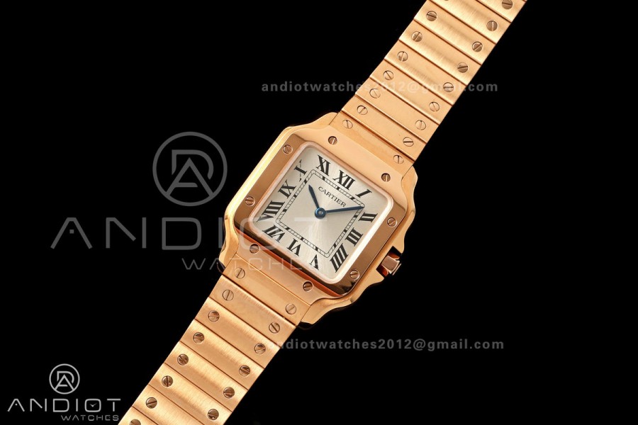 Santos de Cartier 27mm RG AF 1:1 Best Edition Silver Dial On RG SmartLinks Bracelet Ronda Quartz