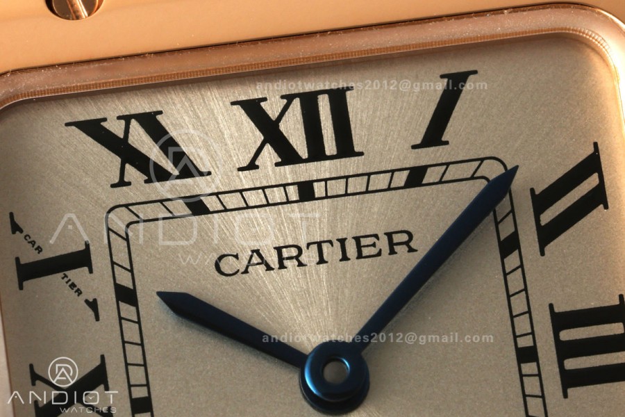Santos de Cartier 27mm RG AF 1:1 Best Edition Silver Dial On RG SmartLinks Bracelet Ronda Quartz