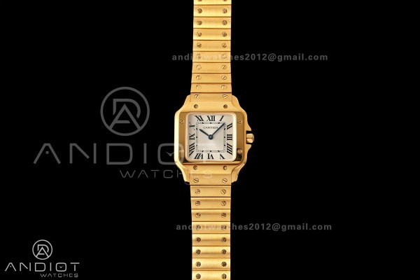 Santos WGSA0107 27x34mm AF 1:1 Best Edition Silver Dial On YG SmartLinks Bracelet Ronda Quartz