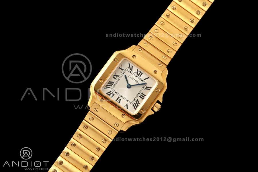 Santos WGSA0107 27x34mm AF 1:1 Best Edition Silver Dial On YG SmartLinks Bracelet Ronda Quartz