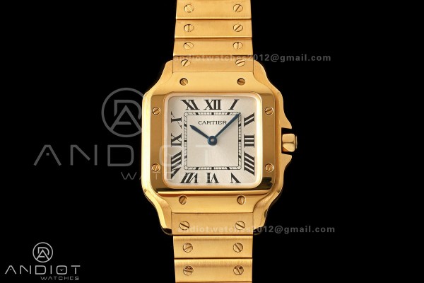 Santos WGSA0107 27x34mm AF 1:1 Best Edition Silver Dial On YG SmartLinks Bracelet Ronda Quartz