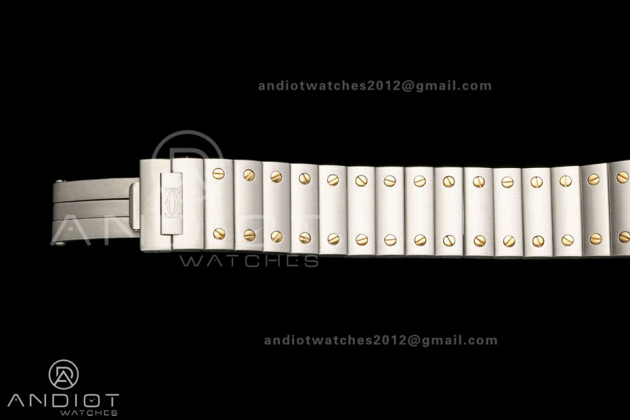 Santos W2SA0033 27x34mm AF 1:1 Best Edition Silver Dial  ON SS/YG SmartLinks Bracelet Ronda Quartz