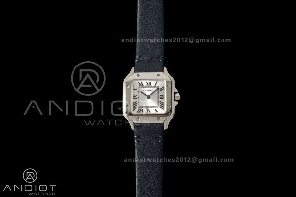 Santos De Cartier DRF 27mm SS/LE Silver Dial Leather Strap Quartz