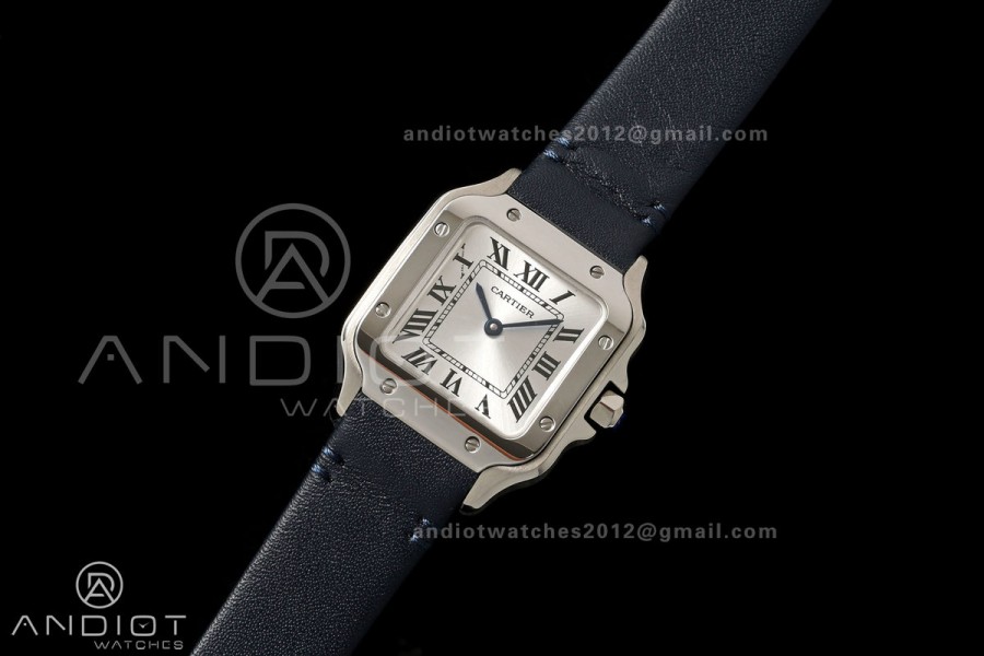 Santos De Cartier DRF 27mm SS/LE Silver Dial Leather Strap Quartz