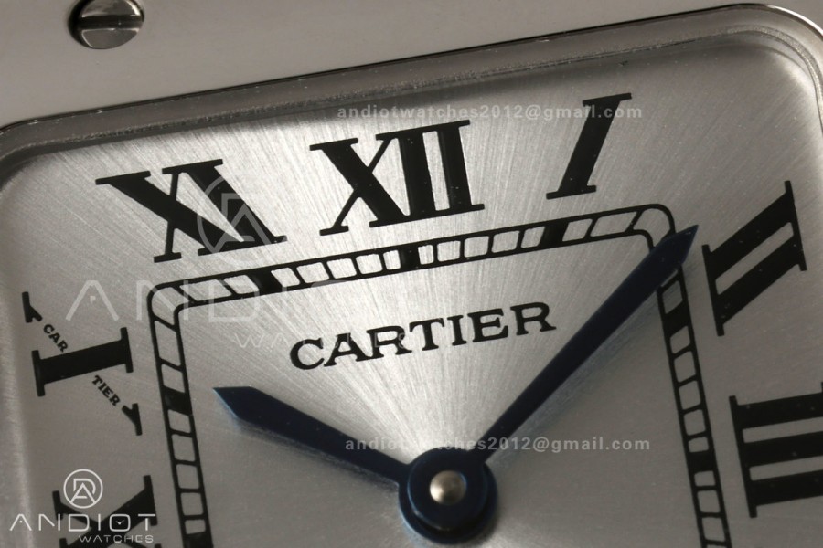 Santos De Cartier DRF 27mm SS/LE Silver Dial Leather Strap Quartz