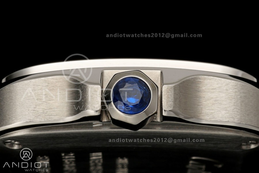 Santos De Cartier DRF 27mm SS/LE Silver Dial Leather Strap Quartz