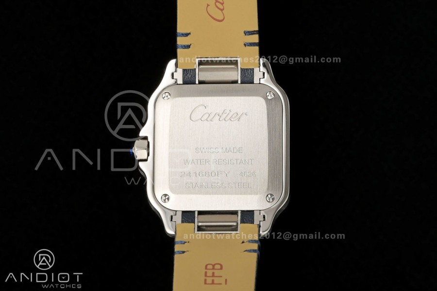 Santos De Cartier DRF 27mm SS/LE Silver Dial Leather Strap Quartz
