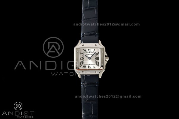 Santos De Cartier DRF 27mm SS/LE Silver Dial Alligator Leather Strap Quartz