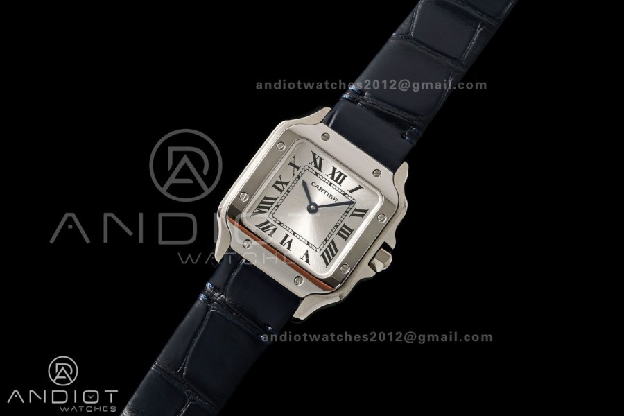 Santos De Cartier DRF 27mm SS/LE Silver Dial Alligator Leather Strap Quartz