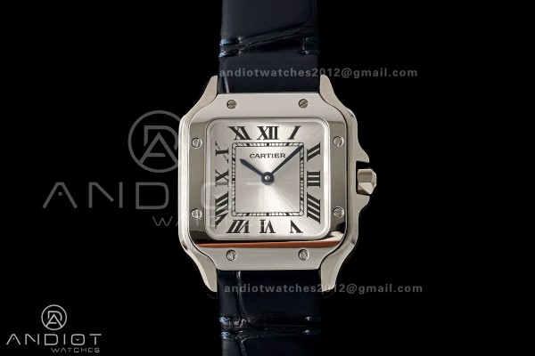Santos De Cartier DRF 27mm SS/LE Silver Dial Alligator Leather Strap Quartz