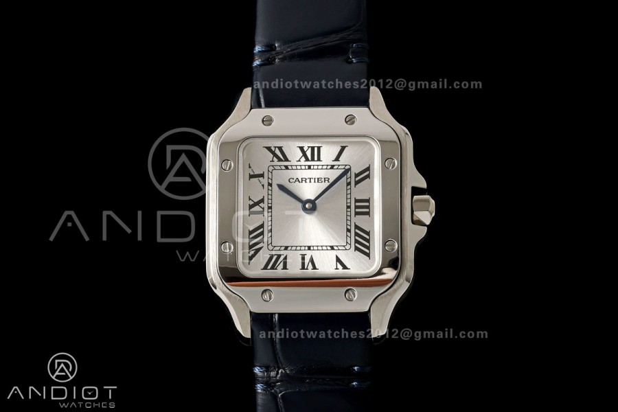 Santos De Cartier DRF 27mm SS/LE Silver Dial Alligator Leather Strap Quartz