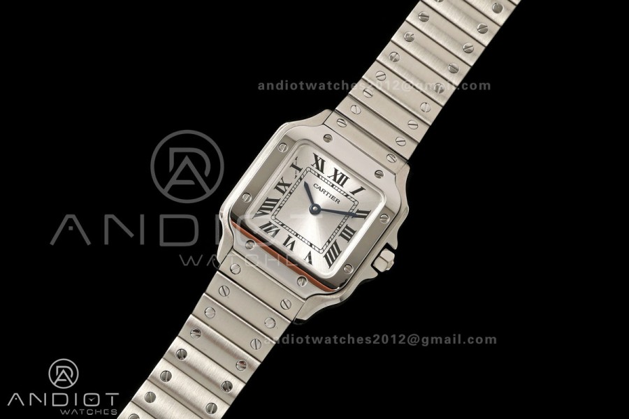 Santos de Cartier 27mm SS DRF 1:1 Best Edition Silver Dial On SS SmartLinks Bracelet Ronda Quartz