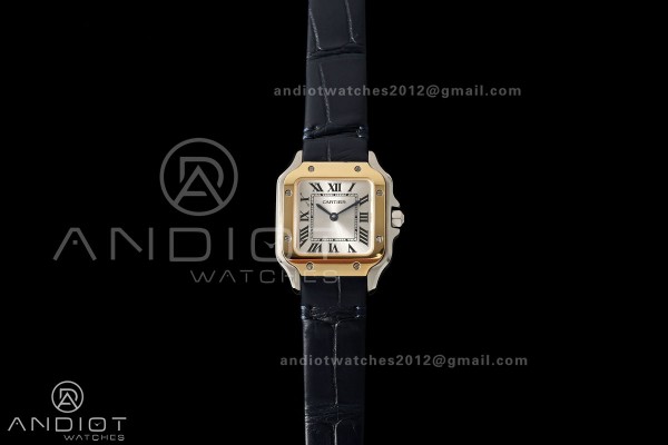 Santos De Cartier 27mm YG Bezel DRF SS/LE Silver D...
