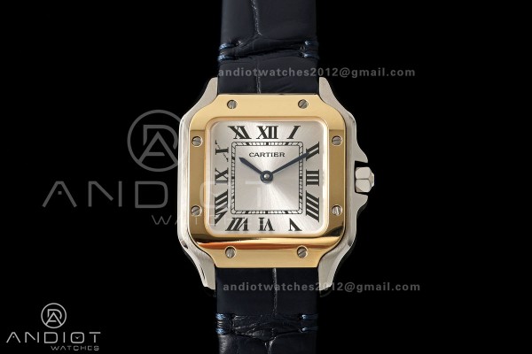 Santos De Cartier 27mm YG Bezel DRF SS/LE Silver D...