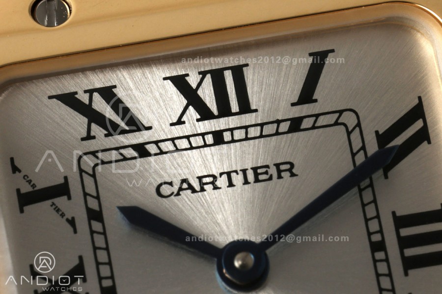 Santos De Cartier 27mm YG Bezel DRF SS/LE Silver Dial Alligator Leather Strap Quartz