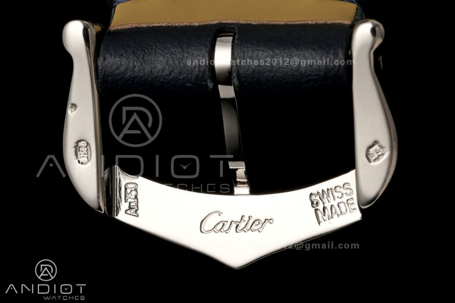 Santos De Cartier DRF 27mm SS/LE Silver Dial YG Bezel Leather Strap Quartz