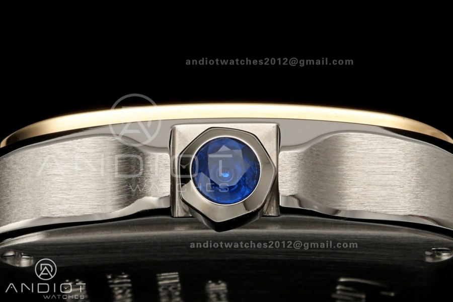 Santos De Cartier DRF 27mm SS/LE Silver Dial YG Bezel Leather Strap Quartz
