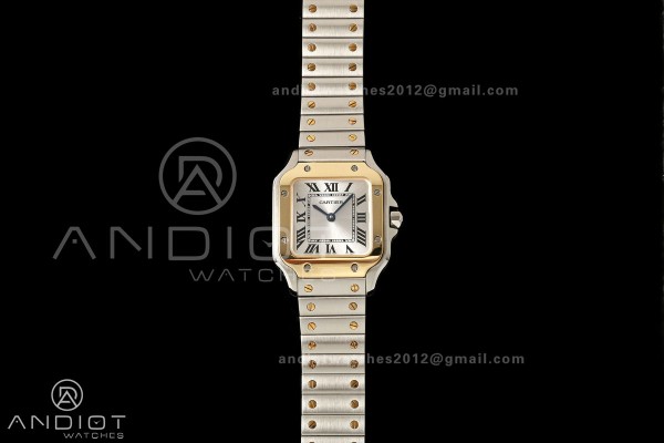 Santos W2SA0033 27x34mm DRF 1:1 Best Edition Silver Dial ON SS/YG SmartLinks Bracelet Ronda Quartz