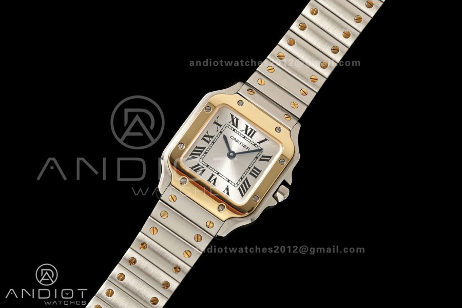 Santos W2SA0033 27x34mm DRF 1:1 Best Edition Silver Dial ON SS/YG SmartLinks Bracelet Ronda Quartz