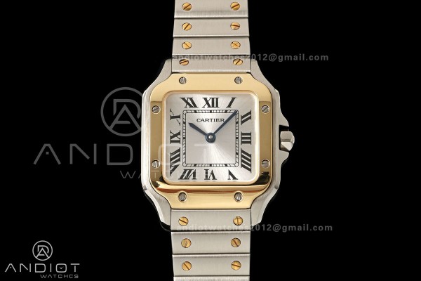 Santos W2SA0033 27x34mm DRF 1:1 Best Edition Silver Dial ON SS/YG SmartLinks Bracelet Ronda Quartz