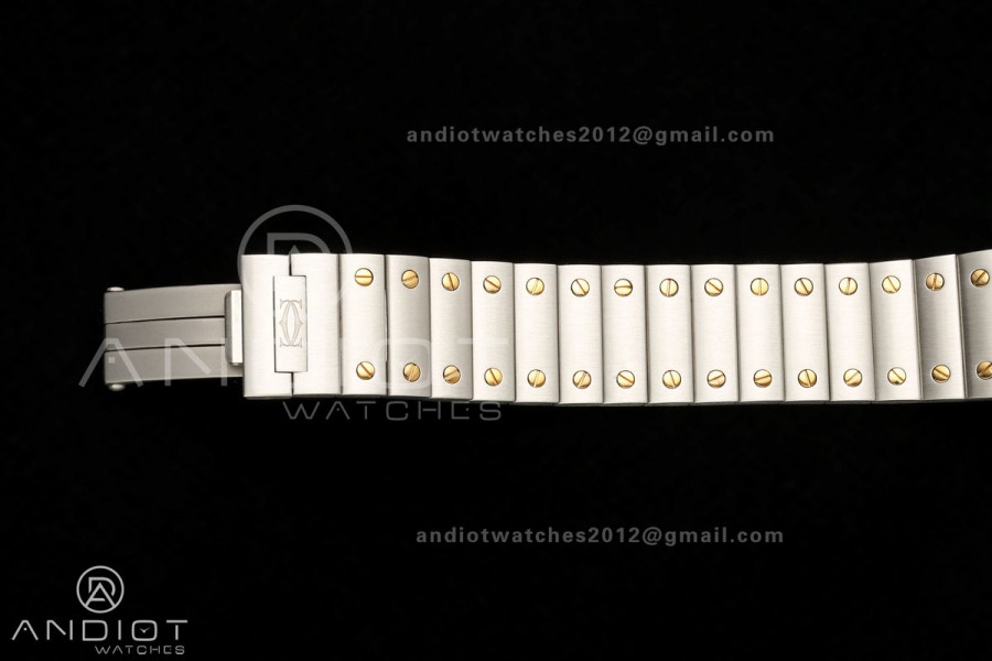 Santos W2SA0033 27x34mm DRF 1:1 Best Edition Silver Dial ON SS/YG SmartLinks Bracelet Ronda Quartz
