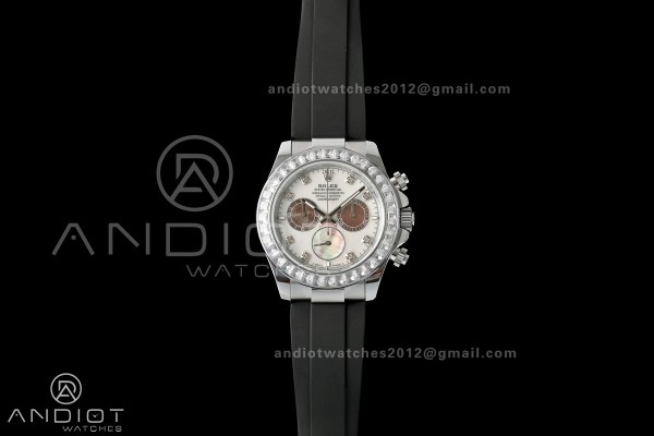 Daytona 126589 Gain Weight QF White MOP Dial Diamond Marker On Oysterflex Rubber Strap SH4131 (Free Sprung)