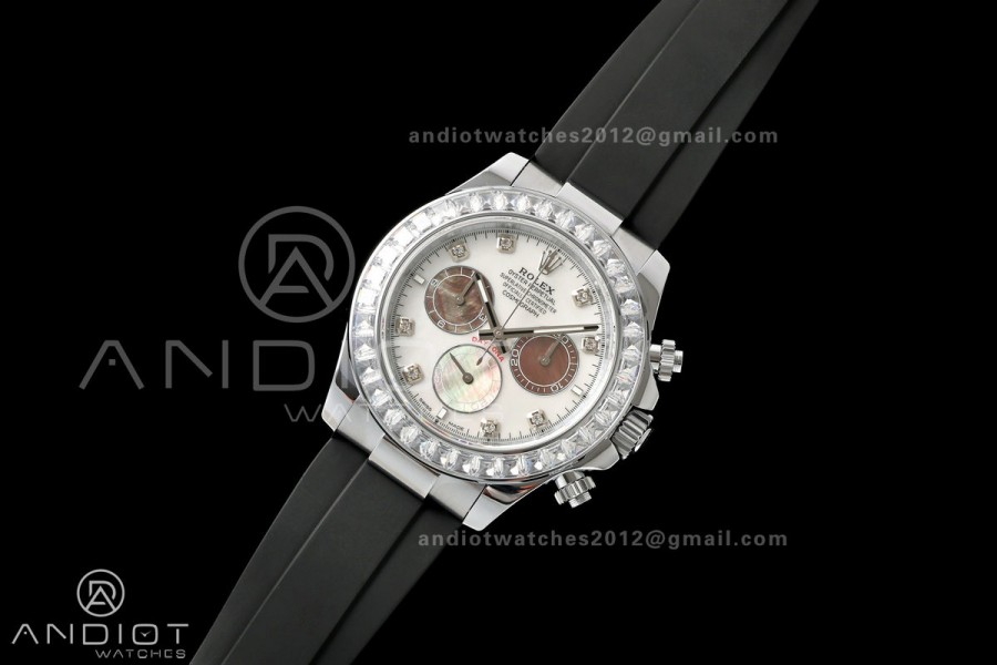 Daytona 126589 Gain Weight QF White MOP Dial Diamond Marker On Oysterflex Rubber Strap SH4131 (Free Sprung)