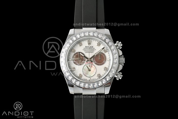 Daytona 126589 Gain Weight QF White MOP Dial Diamond Marker On Oysterflex Rubber Strap SH4131 (Free Sprung)