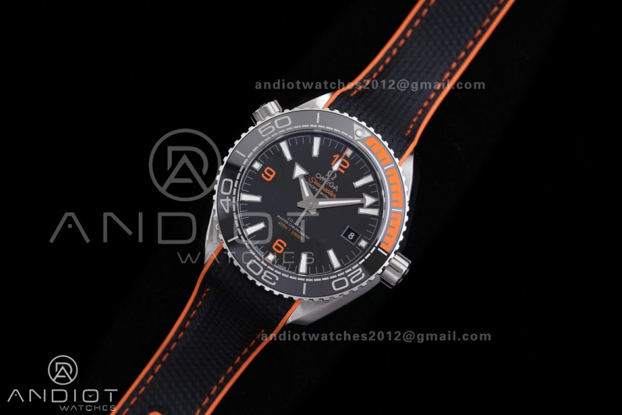 Planet Ocean 43.5mm SS VSF 1:1 Best Edition Black/Orange Bezel Black Dial on Nylon Strap A8900 Super Clone V2