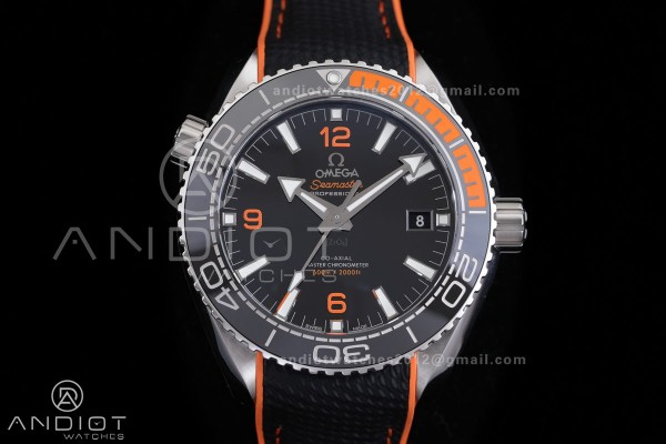 Planet Ocean 43.5mm SS VSF 1:1 Best Edition Black/Orange Bezel Black Dial on Nylon Strap A8900 Super Clone V2