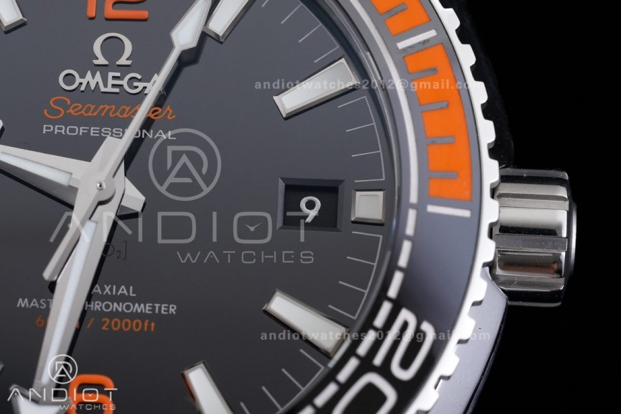 Planet Ocean 43.5mm SS VSF 1:1 Best Edition Black/Orange Bezel Black Dial on Nylon Strap A8900 Super Clone V2