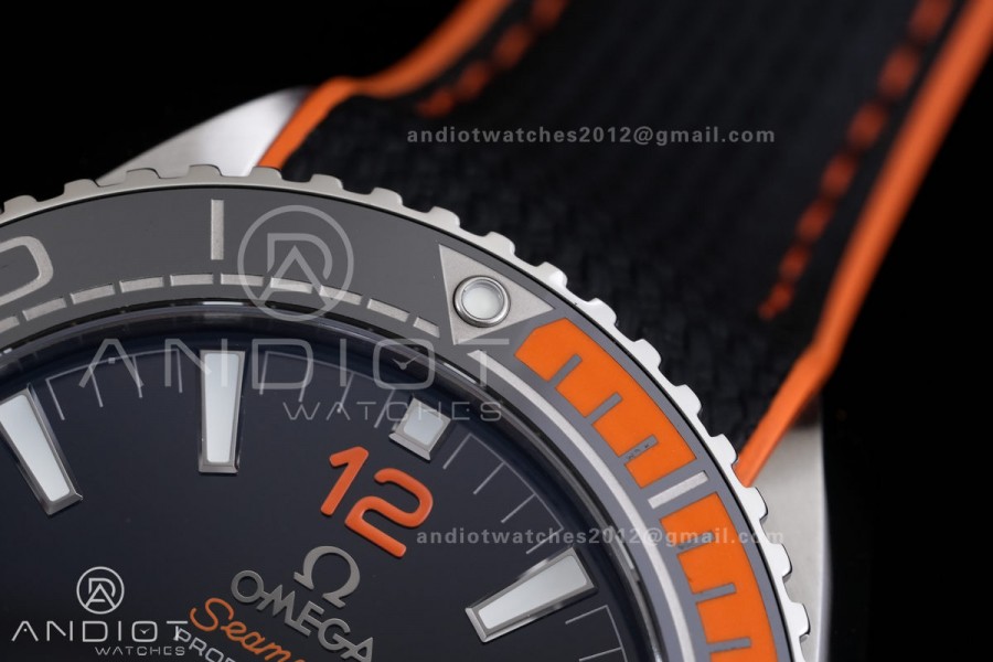 Planet Ocean 43.5mm SS VSF 1:1 Best Edition Black/Orange Bezel Black Dial on Nylon Strap A8900 Super Clone V2