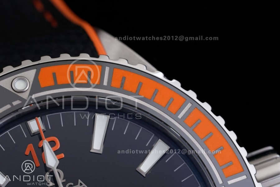 Planet Ocean 43.5mm SS VSF 1:1 Best Edition Black/Orange Bezel Black Dial on Nylon Strap A8900 Super Clone V2