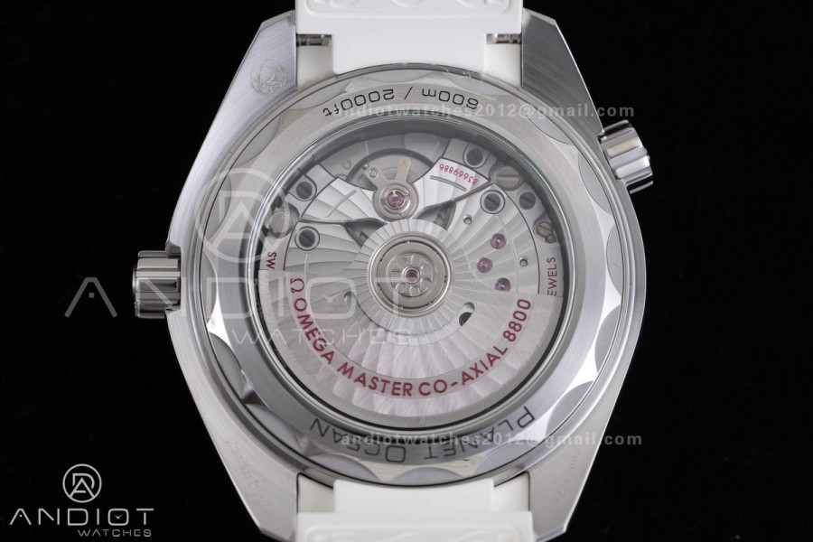 Planet Ocean 39.5mm White Ceramic Bezel SS VSF 1:1 Best Edition White Dial On White Rubber Strap Super Clone Asian 8800