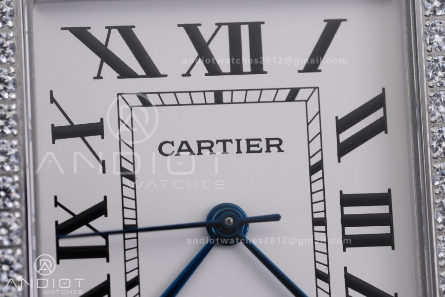 Tank Solo 31mm SS AF 1:1 Best Edition White Dial Diamonds Bezel on Black Leather Strap MIYOTA 9015