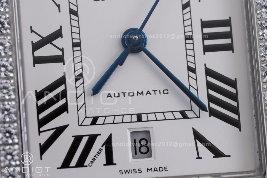 Tank Solo 31mm SS AF 1:1 Best Edition White Dial Diamonds Bezel on Black Leather Strap MIYOTA 9015