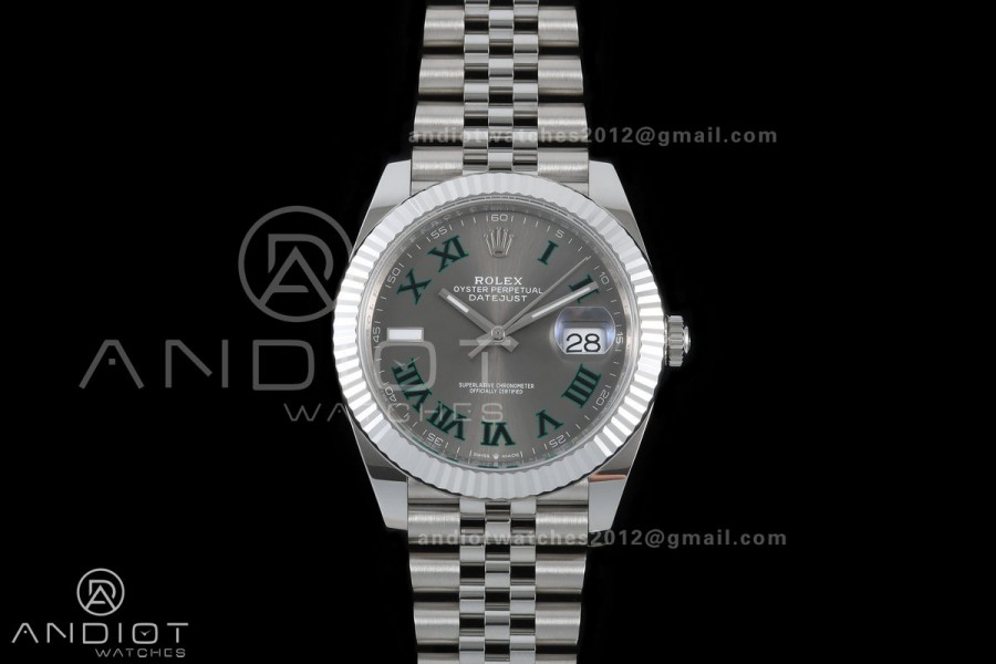 DateJust 41 126334 GOLD Maker 1:1 Best Edition Gray Dial Green Roman on Jubilee Bracelet JH3235 (Free Sprung)