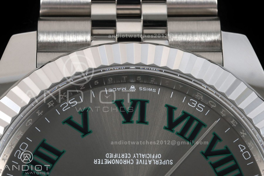 DateJust 41 126334 GOLD Maker 1:1 Best Edition Gray Dial Green Roman on Jubilee Bracelet JH3235 (Free Sprung)