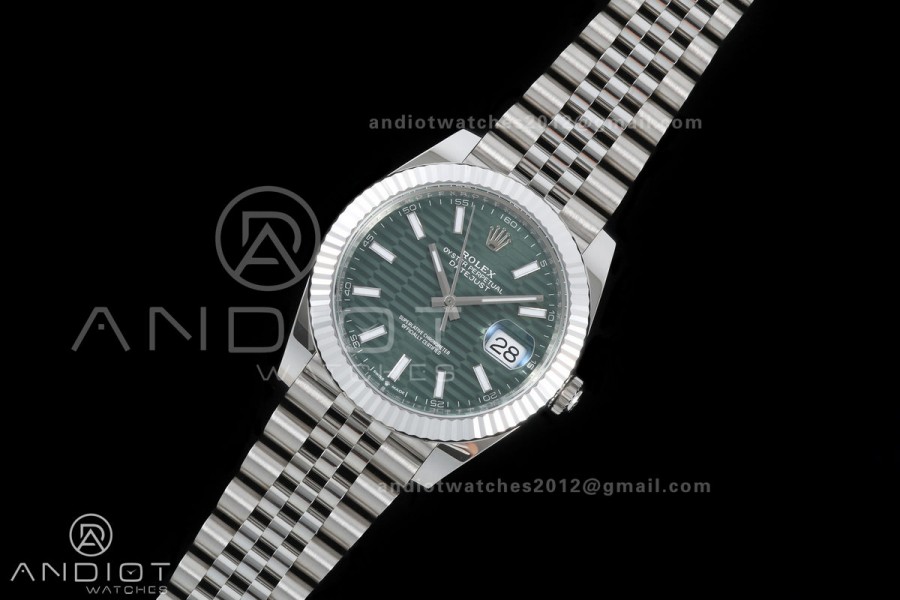 DateJust 41 126334 GOLD Maker 1:1 Best Edition Green Textured Stick Dial on Jubilee Bracelet JH3235 (Free Sprung)