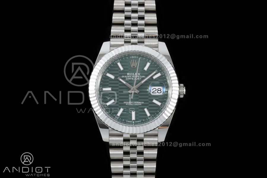 DateJust 41 126334 GOLD Maker 1:1 Best Edition Green Textured Stick Dial on Jubilee Bracelet JH3235 (Free Sprung)