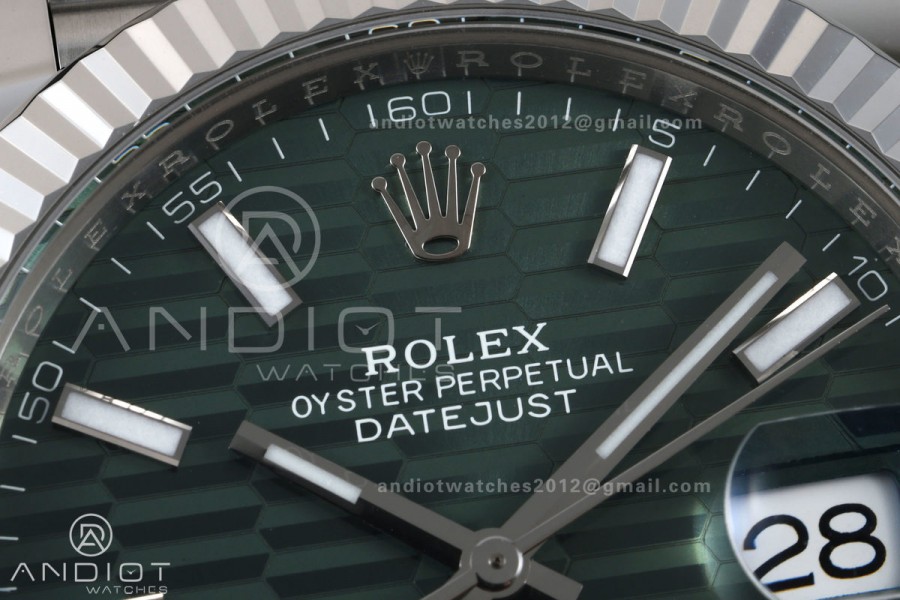 DateJust 41 126334 GOLD Maker 1:1 Best Edition Green Textured Stick Dial on Jubilee Bracelet JH3235 (Free Sprung)