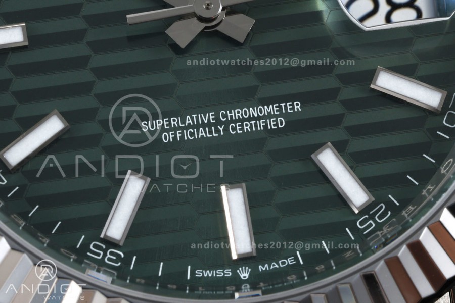 DateJust 41 126334 GOLD Maker 1:1 Best Edition Green Textured Stick Dial on Jubilee Bracelet JH3235 (Free Sprung)