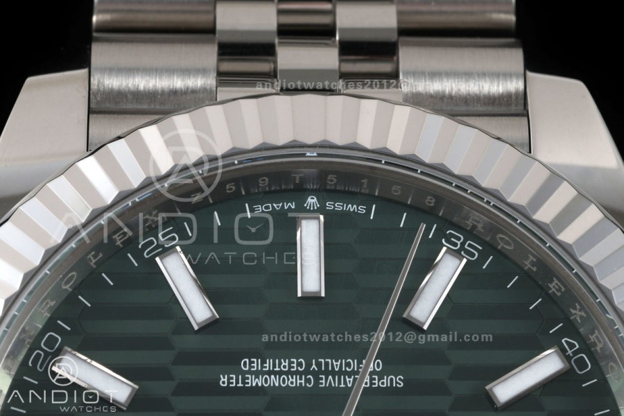 DateJust 41 126334 GOLD Maker 1:1 Best Edition Green Textured Stick Dial on Jubilee Bracelet JH3235 (Free Sprung)