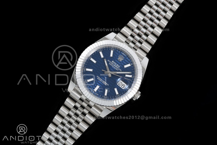 DateJust 41 126334 GOLD Maker 1:1 Best Edition Blue Textured Stick Dial on Jubilee Bracelet JH3235 (Free Sprung)