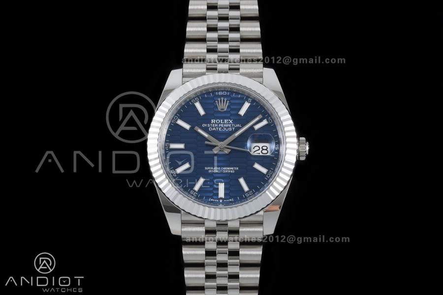 DateJust 41 126334 GOLD Maker 1:1 Best Edition Blue Textured Stick Dial on Jubilee Bracelet JH3235 (Free Sprung)