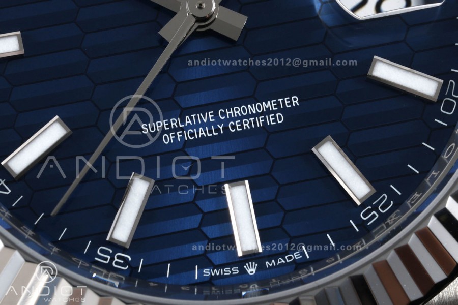 DateJust 41 126334 GOLD Maker 1:1 Best Edition Blue Textured Stick Dial on Jubilee Bracelet JH3235 (Free Sprung)