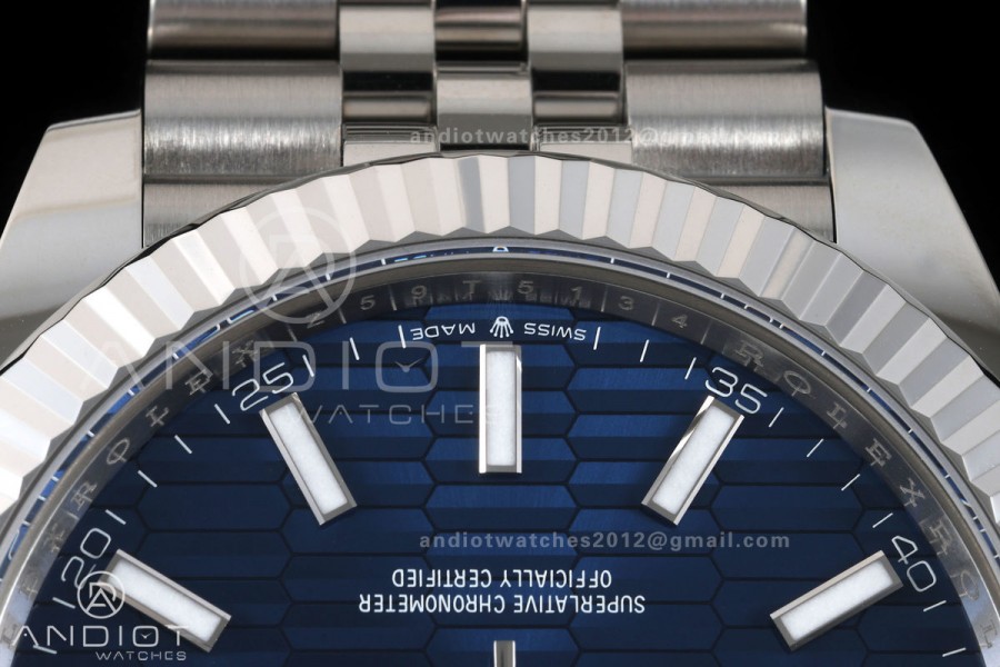 DateJust 41 126334 GOLD Maker 1:1 Best Edition Blue Textured Stick Dial on Jubilee Bracelet JH3235 (Free Sprung)